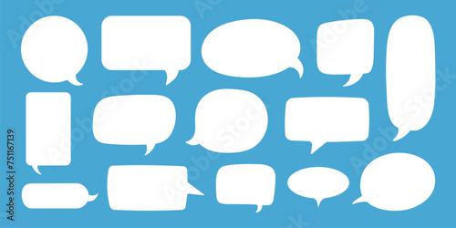 Empty speech bubble. Cartoon text box for message, comic white talk sticker. Doodle speaker comments. Balloon and cloud elements for lettering isolated. Vector set