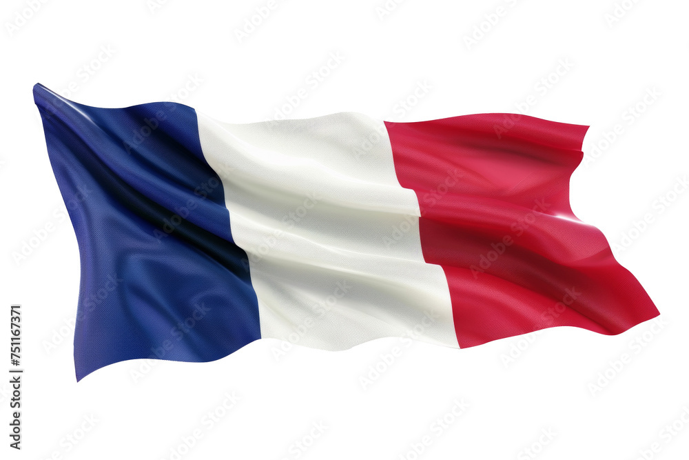 Majestic French flag waving against a pure white background, symbol of national pride - obrazy, fototapety, plakaty 