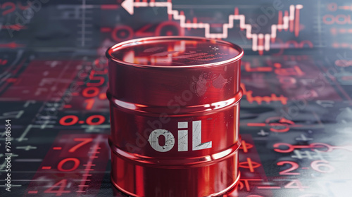 red oil barrel in economy graphs background, oil price , fuel price up and down 