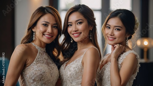 Group of wedding bridemaid selfie in hotel