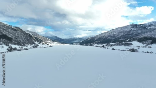 Massive Oppheimsvatnet lake during winter, Aerial Voss Norway photo