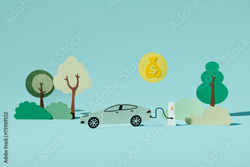 Electric car refueling icon symbol, EV car, Green hybrid photo