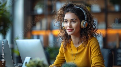 Help desk, call center and woman with telemarketing, agent and communication with headphones. Crm, person and insurance consultant with headset and customer support with advice and technical service photo