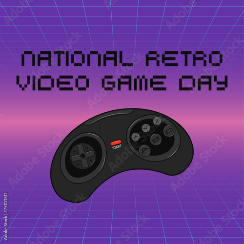 Vector banner for National Retro Video Game Day, with a joystick on the gradient background