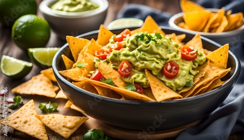 a bowl of nachos served with guacamole