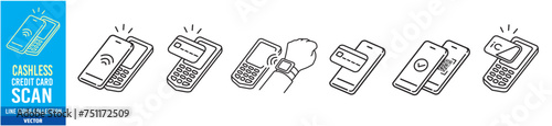 Cashless icon. cashless, Credit Card, Smartphone, payment, Barcode, POS, Security, Scan, QR code, NFC, Protection, sign Editable stroke Thin linear icon vector 