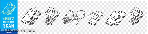 Cashless icon. cashless, Credit Card, Smartphone, payment, Barcode, POS, Security, Scan, QR code, NFC, Protection, sign Editable stroke Thin linear icon vector 