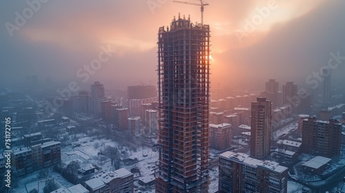 building tower under construction, industrial development, construction site engineering 
