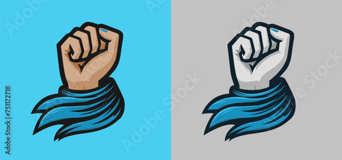Female Raised Fist with Light Blue Kerchief Scarf Cloth vector illustration