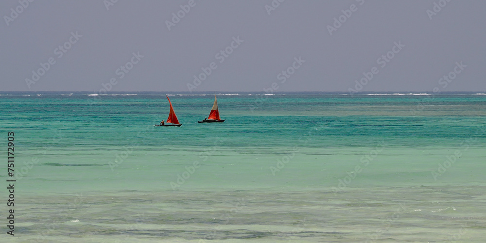 Panorama view of the boat, Indian Ocean, Zanzibar, Tanzania, Jambiani area