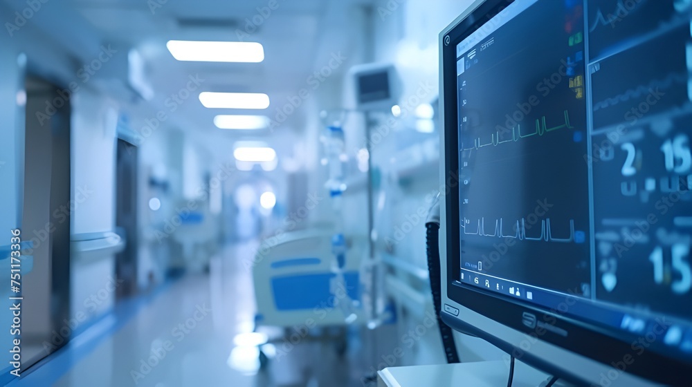 heart beat graph waves on monitor in hospital