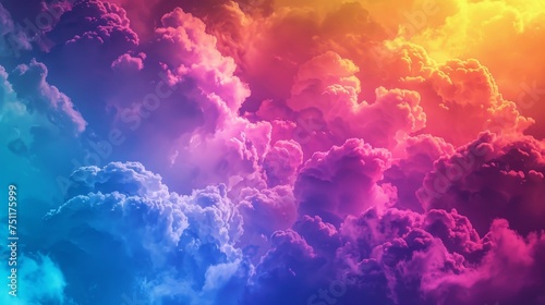 Vibrant rainbowcolored clouds scattered across a neonlit dusk sky evoking wonder
