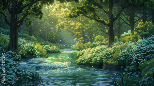 Sunlight Through the Trees: A Forest Stream Painting photo