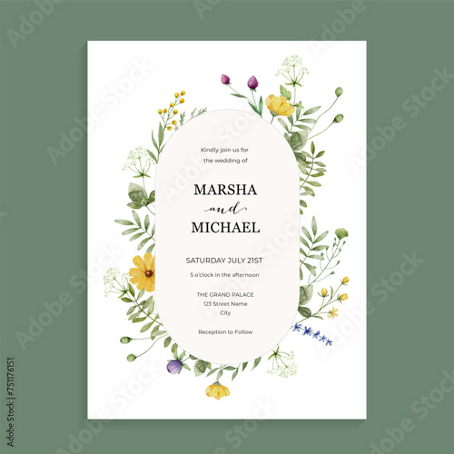 Vintage Wildflower Wedding Invitation Template