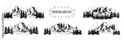 collection mountain landscape vector sketch hand drawing