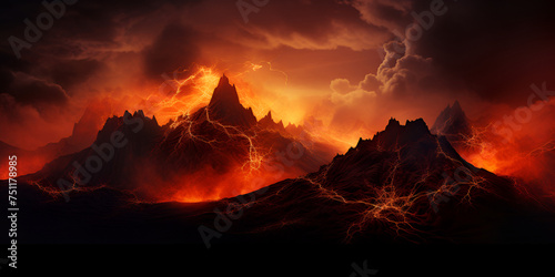 beautiful sunset in the mountains
The molten lava flows relentlessly,fiery river carving its path through the rugged terrain with unstoppable force  reddish background