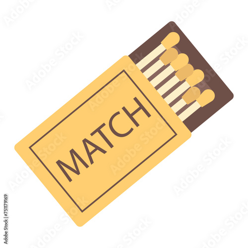 Open box of matches. Vector illustration of a yellow box with matches, hand-drawn, suitable for icons, logos.