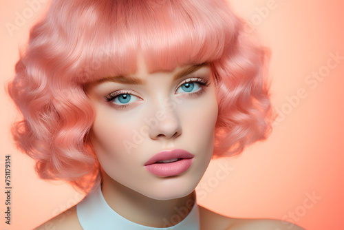 Woman with pink hair in retro hairstyle