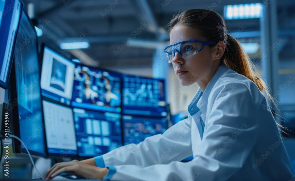 Senior Woman Engineer Delving into AI with LISP Open Bot Hologram Senior Woman Engineer Delving into AI with LISP Open Bot Hologram