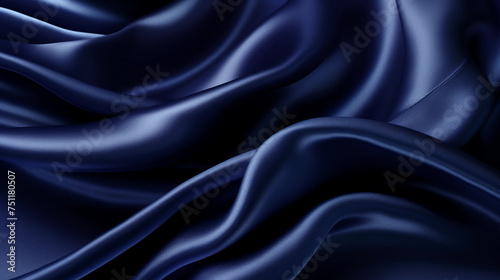 Dark background made of navy blue silk satin fabric with elegant waves and space for design Suitable for Christmas birthday anniversary award templates 