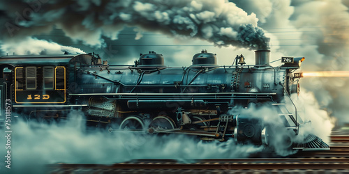 From a side perspective, a black steam engine train barrels down the tracks, emitting billows of smoke