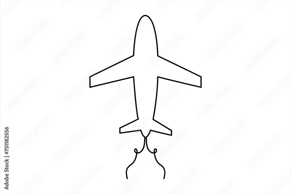 Continuous one line Airplan icon outline vector art illustration 