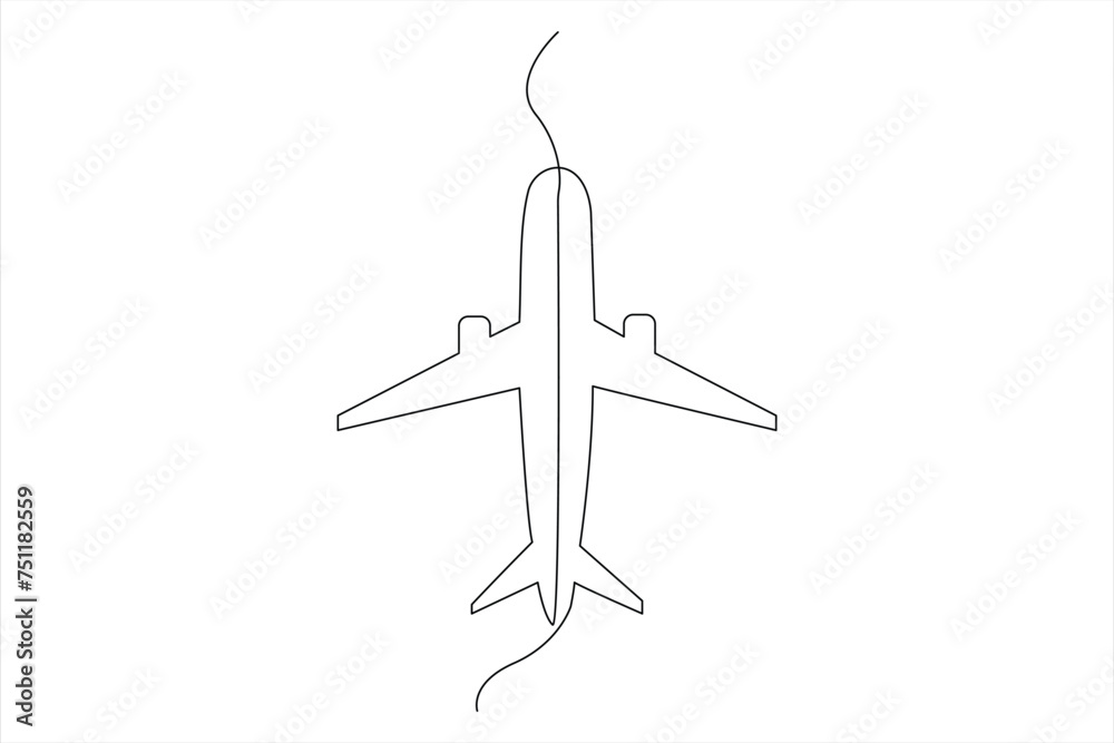 Continuous one line Airplan icon outline vector art illustration Continuous one line Airplan icon outline vector art illustration