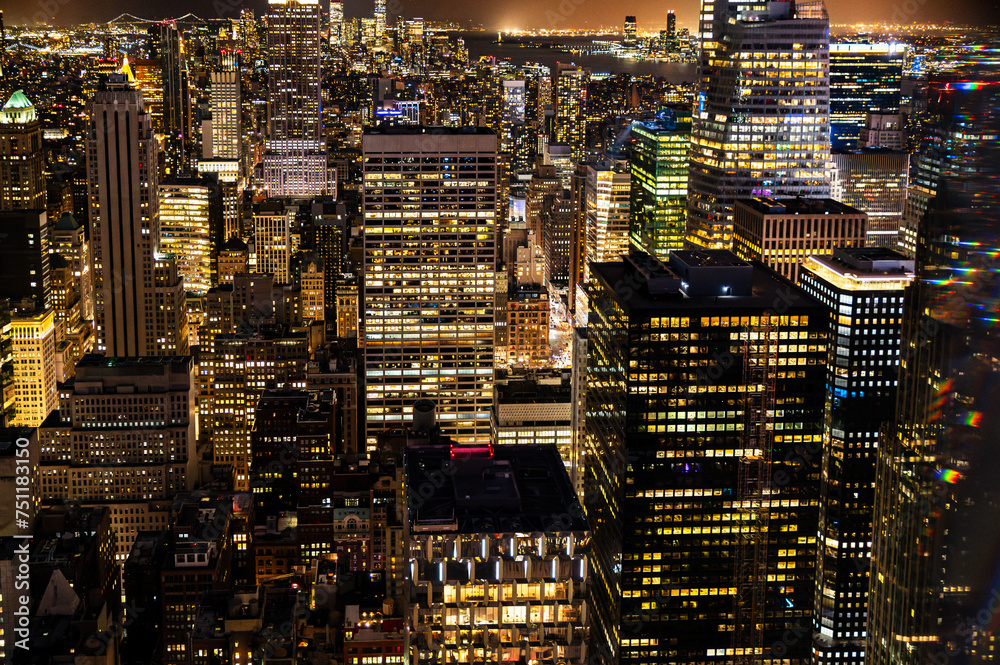 Illuminated mega city with skyscrapers at night