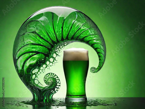 Green beer with abstract spiral splash. Beer is traditionally served on St. Patrick's day.