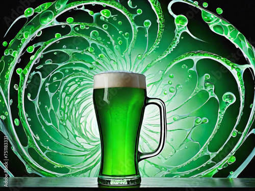 Green beer with splash. Beer is traditionally served on St. Patrick's day.