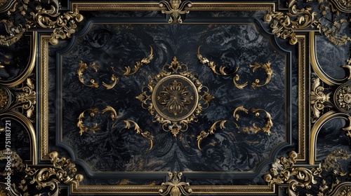 Ornate golden baroque frame on marble texture.
