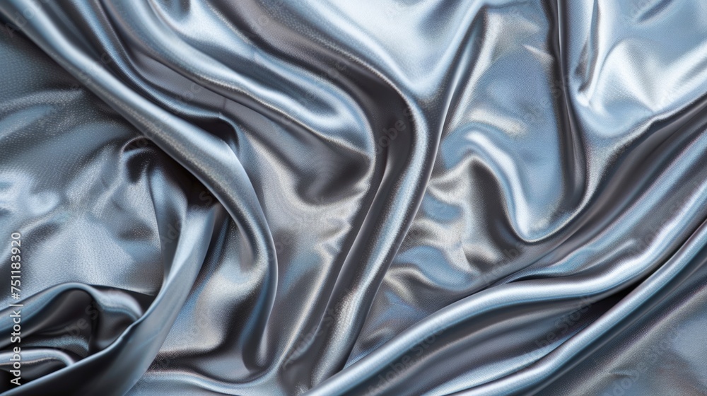 Silky silver fabric texture close-up.