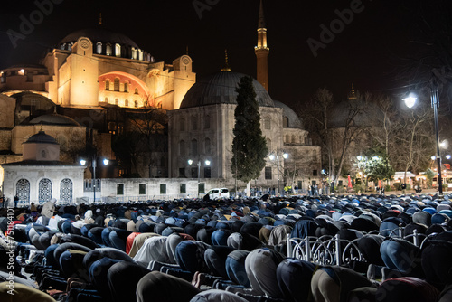 People praying at Hagia Sophia Mosque. photo