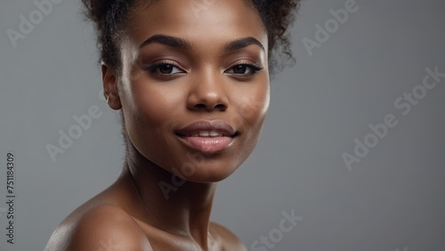 Portrait of a beautiful black woman on a light gray backgroun