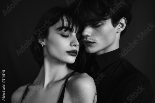 Black and white photo of a man and a woman in love