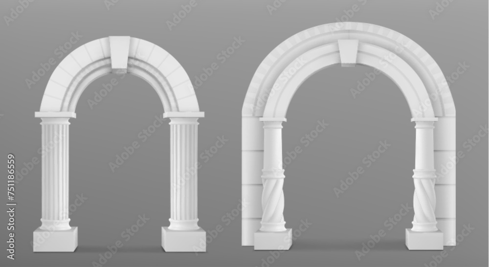 3D set of antique marble arches isolated on transparent background. Vector realistic illustration of ancient roman and greek style architecture design elements, archway decoration for classic palace 3D set of antique marble arches isolated on transparent background. Vector realistic illustration of ancient roman and greek style architecture design elements, archway decoration for classic palace