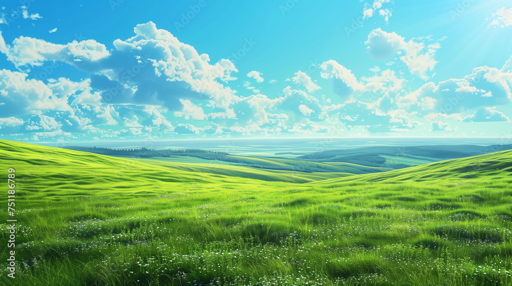 Green landscape with horizon over land