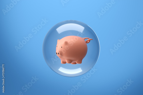 Piggy bank floating in a bubble.