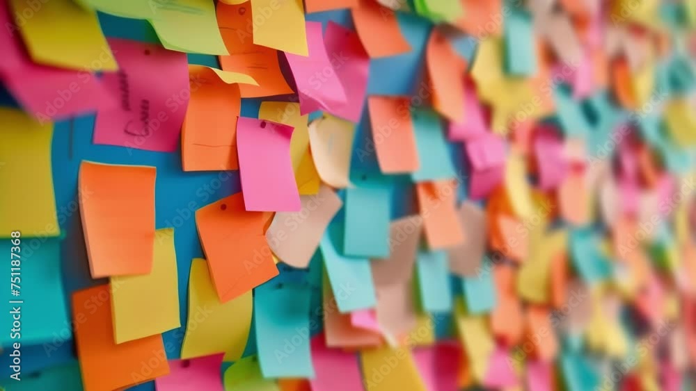 Detailed image of a bulletin board filled with colorful notes each one representing an employees contribution or achievement. This ongoing recognition and celebration of employee Detailed image of a bulletin board filled with colorful notes each one representing an employees contribution or achievement. This ongoing recognition and celebration of employee