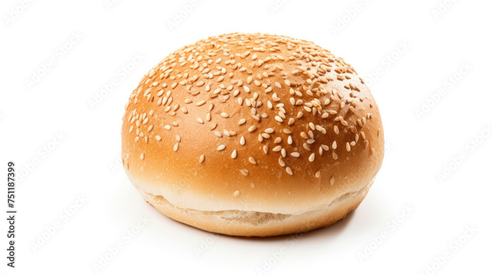 Freshly baked Hamburger bun bread with sesame isolated on white background Freshly baked Hamburger bun bread with sesame isolated on white background
