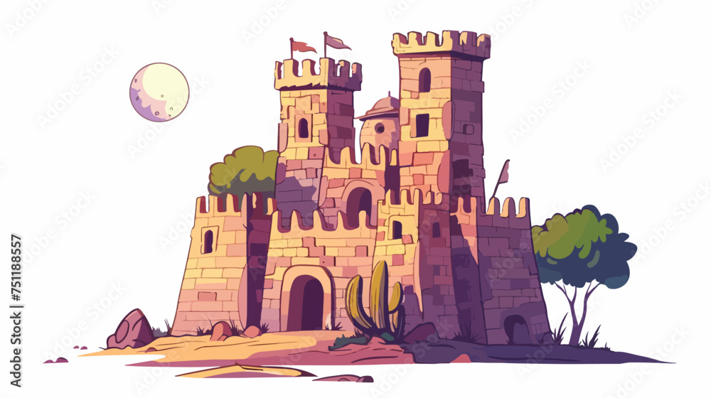 Arabic castle tower with moon. - obrazy, fototapety, plakaty 