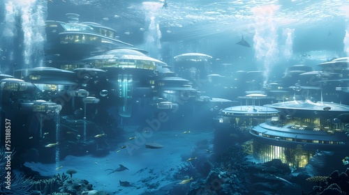 Underwater City of the Future, To provide a unique and captivating image of a futuristic underwater city for use in advertising, design, or editorial