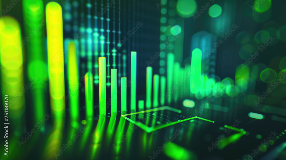 Digital abstract green and yellow LED bar graph. Technology and data analysis concept Digital abstract green and yellow LED bar graph. Technology and data analysis concept