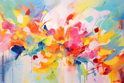 Abstract Floral Symphony in Celebration of Spring  With Dynamic Brushstrokes and Vivid Colors  Generative AI