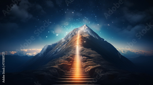 Glowing path to the top of the mountain business s