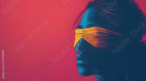 Blindfolded Woman in Neon Realism Style