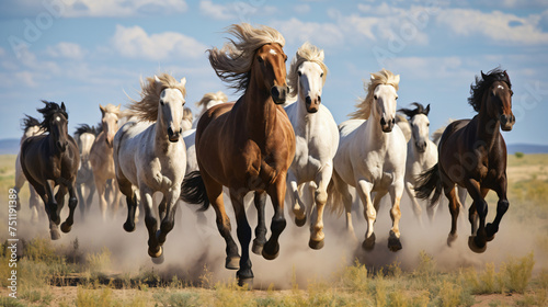 Horses running across the steppe dynamic freedom h © Anaya