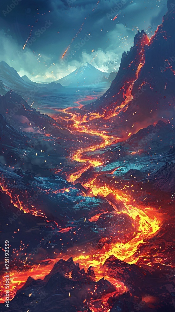 Fiery Volcano A Glimpse into the World of Fire and Lava Generative AI