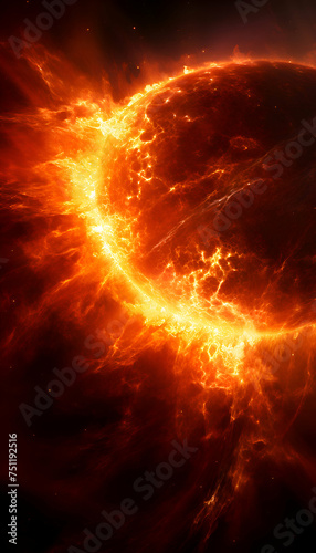 Fiery explosion in space. Abstract space background. 3D rendering © Wazir Design