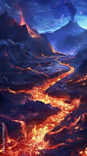 Fiery Volcano Pathway to the Sky Generative AI